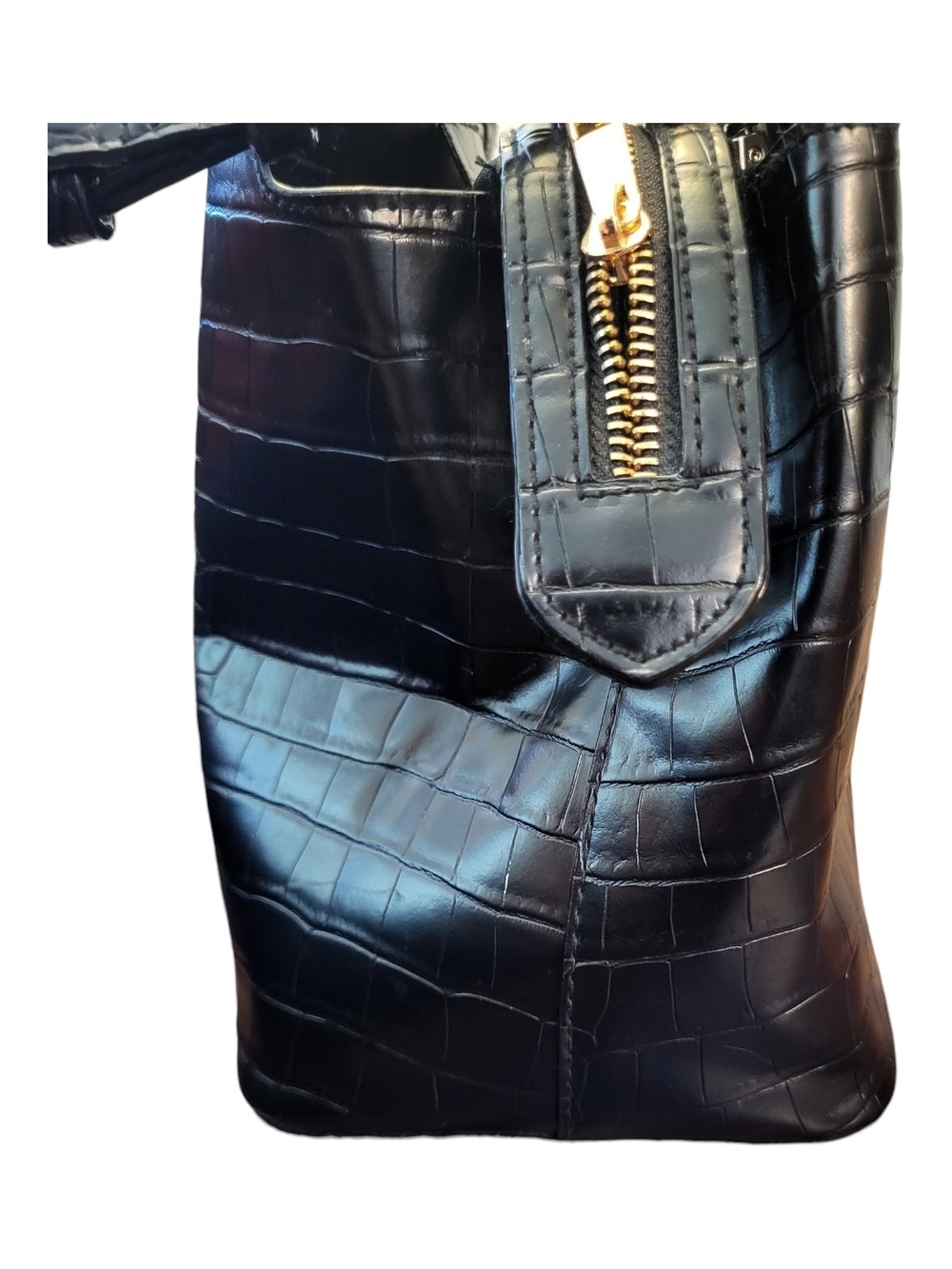 A New Day Black Faux Croc-Embossed Satchel Handbag with Gold Hardware - Picture 6 of 11
